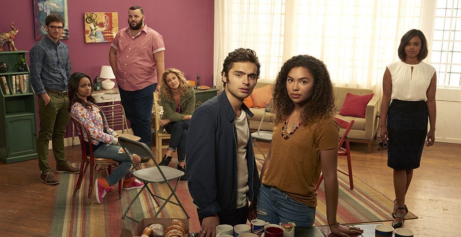 RECOVERY ROAD - ABC Family's "Recovery Road" stars David Witts as Craig, Kyla Pratt as Trish, Daniel Franzese as Vern, Alexis Carra as Cynthia, Sebastian De Souza as Wes, Jessica Sula as Maddie and Sharon Leal as Charlotte. (ABC Family/Bob D'Amico)